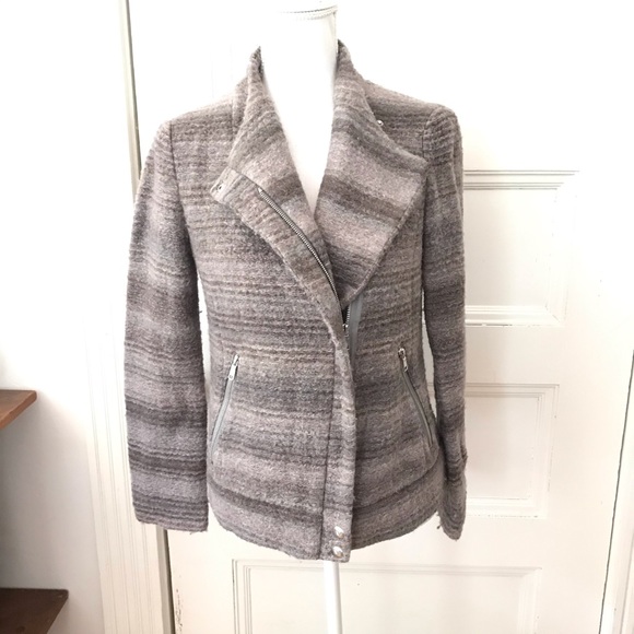 Joie Kawenza Brown Striped Moto Jacket Wool Blend Full Zip - Picture 1 of 6